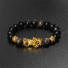 Pulsera Pi Xiu que cambia de color de 1 pieza para mujeres Bracelets Feng Shui Wealth Pi Yao Obsidian para hombres de 10 mm Dragon Mantra bead Bangle Joyería de la suerte Pixiu de 10 mm Feng Shui Beads para hombres, Pulsera de cuentas de amuleto tallada a mano de dragón Pi Yao de 19cm-7.5inch para mujeres, joyería de riqueza