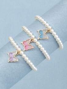 3pcs Girls Minimalist Pearl Butterfly Bracelet Set