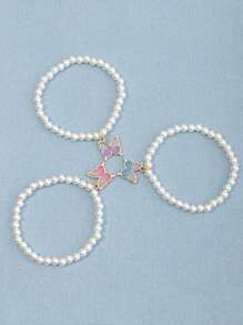 3pcs Girls Minimalist Pearl Butterfly Bracelet Set