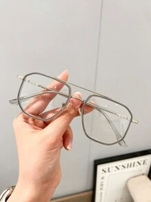1pc Stylish Men TR Frame Korean Version Personalized Double Bridge Retro Computer Glasses, Clear Glasses Accessories