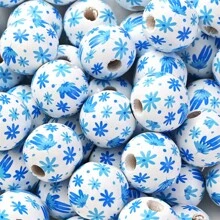 10 pièces/set Perles en bois à fleurs de marguerite de 16 mm, perles florales imprimées de style bohème rustique pour l'été, artisanat DIY, bijoux, guirlandes, création artisanale pour la Saint-Valentin
