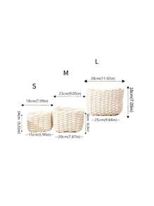 1pc Woven Storage Basket, Coastal Vibes Seagrass Storage Basket, Geometric Woven Boho Baskets With Wood Rattan Accents, Modern Patio & Garden Decor, Natural Mix Woven Planters With Rope & Metal Frame, Boho Baskets For Coastal Decor, Indoor/Outdoor Geometric Garden Accents,For Back To School - Beige - View 2