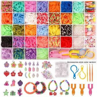 Set de 3000 piezas para hacer pulseras con gomas elásticas, kit de manualidades DIY para hacer pulseras con cuentas de colores aleatorios, para principiantes, niños y niñas, ideal como regalo de cumpleaños o Navidad. Incluye set de telar, accesorios para niños.