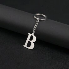 1pc Stainless Steel Minimalist A-Z Letter Keychain, Metal Material, 26 English Letters, Couples Keyring, Wallet/Handbag Accessory, Gift/Souvenir, Car Decor, Bag Charm, Cute Gothic/Y2K Style, With ID Card Holder Lanyard, Christmas Decoration - Silver - View 4