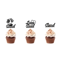 12 PCS Father's Day Cupcake Toppers Cake Decorations For Dad's Birthday - Black - View 5