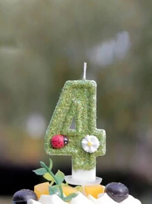 1pc Numbered Candle Cake Topper, Ladybug & Flower Shaped Insect Themed Birthday Party Decoration Candle - Green - View 7