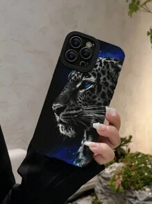 Carcasa de teléfono pintada anticaída de PU con patrón de leopardo, compatible con iPhone