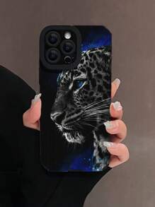 Carcasa de teléfono pintada anticaída de PU con patrón de leopardo, compatible con iPhone