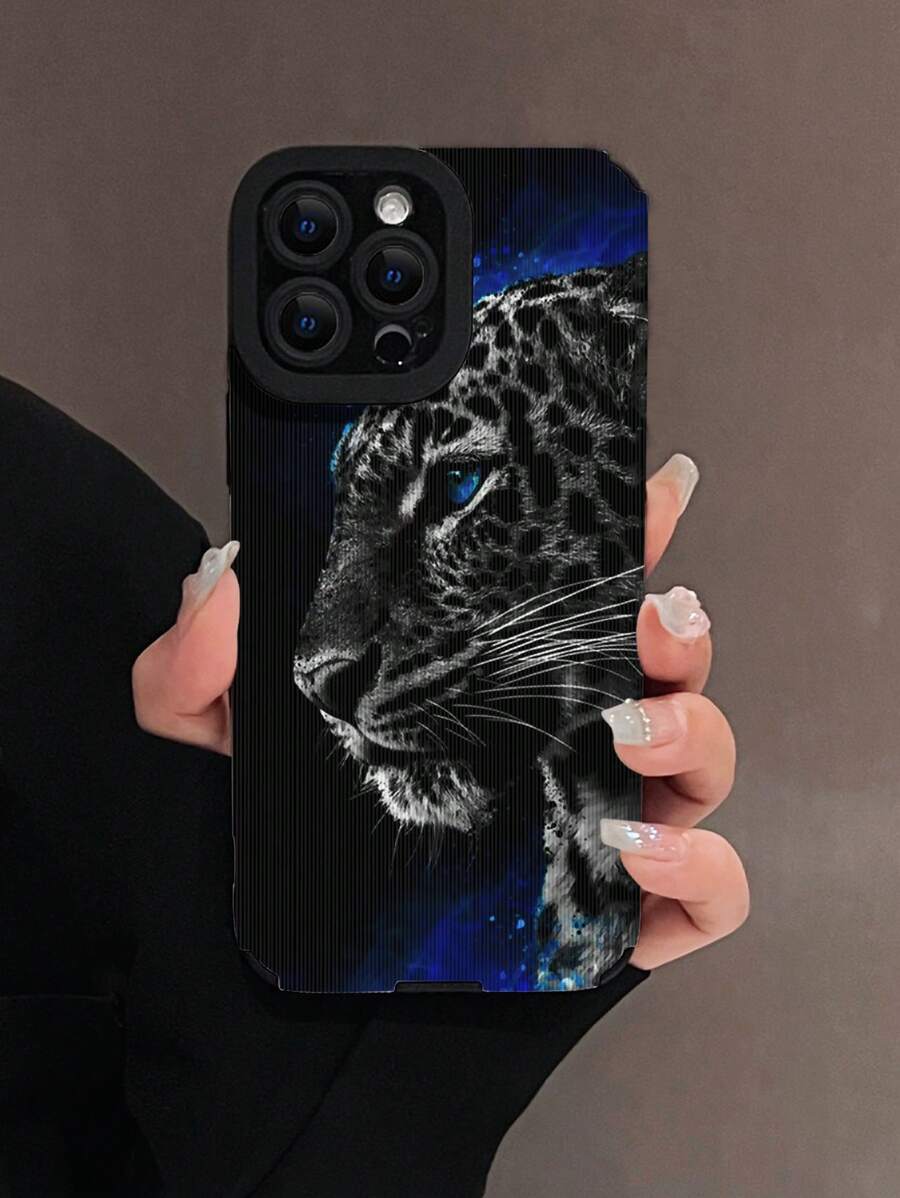 Carcasa de teléfono pintada anticaída de PU con patrón de leopardo, compatible con iPhone
