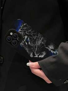 Carcasa de teléfono pintada anticaída de PU con patrón de leopardo, compatible con iPhone
