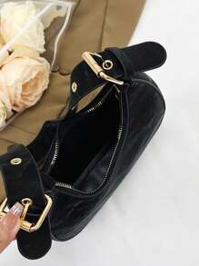 Túi xách đeo vai/Túi tote họa tiết cá sấu/rồng/hình trái tim/lưỡi liềm thời trang mới nhiều màu trơn màu đen cho nữ - màu đen - Xem 6