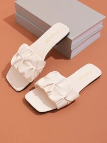 Dép lê mùa hè cho nữ, dép đế mềm chống trượt cho bãi biển trong nhà/ngoài trời, dép lê đế bằng hở ngón thời trang cho ngày lễ tình nhân - trắng - Xem 5