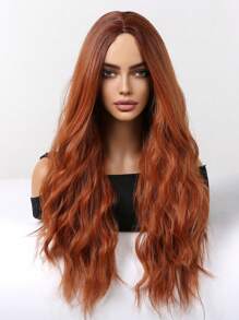 橙棕色假发中分 26 英寸长铜红色卷发假发女士长款赤褐色假发耐热天然合成假发适合日常使用派对万圣节