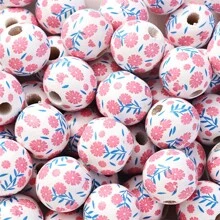 10 pièces/set Perles en bois à fleurs de marguerite de 16 mm, perles florales imprimées de style bohème rustique pour l'été, artisanat DIY, bijoux, guirlandes, création artisanale pour la Saint-Valentin