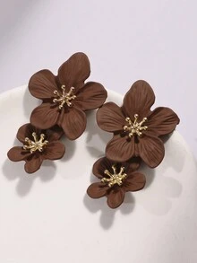 Bộ 1 đôi bông tai đinh tán hình hoa nhiều màu sắc, thiết kế hoa kép, trang sức hoa lá tối giản dễ thương dành cho nữ đeo hàng ngày. - hoa - Xem 7