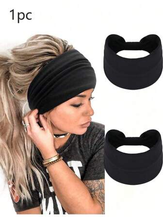 1pc Black Wide Headband Sweatband For Sports, Yoga, Running And Fitness Accessories