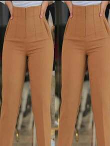 pantalón de pinza para dama - Camel - Ver 2