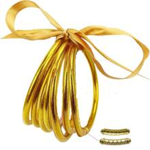 Set de 7 pulseras de silicona tipo brazalete de estilo budista con símbolos de la suerte para mujeres - Multicolor - Ver 10