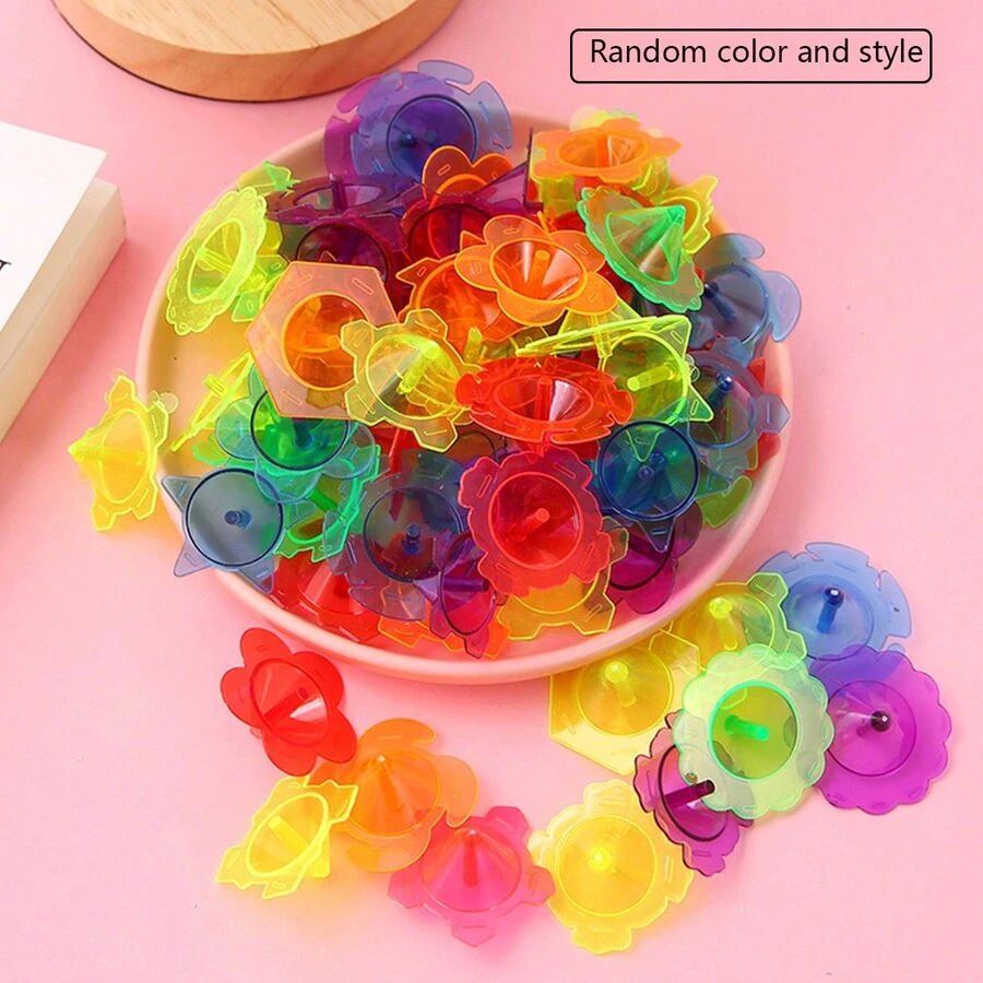 Set de 10 Mini Trompos Transparentes con Borde de Colores y Patrón de Flor, Juguete de Plástico - Multicolor - View 1