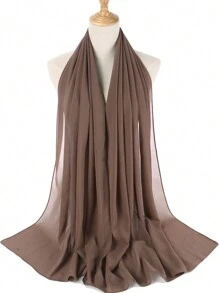 1盒女士纯色雪纺日常头巾套装，雪纺穆斯林头巾，婚礼回礼（6条头巾+2个头巾夹） - 粉色 - 查看 11