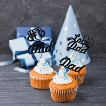 12 PCS Father's Day Cupcake Toppers Cake Decorations For Dad's Birthday - Black - View 3