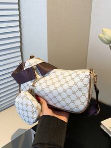 Fashionable Solid Color Printed 2-Piece Sling Bag Set - Beige - View 8