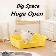 Extra Large Cat Litter Box With Splash Prevention, Open Top Cat Litter Pan For Kittens, Huge Sized Cat Litter Tray - Yellow - View 2