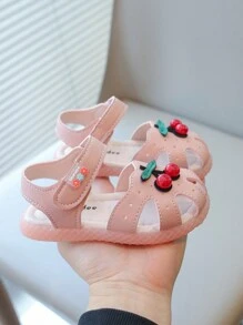 1 Pair 2025 Spring/Autumn Closed Toe Sandals For Toddler & Little Girls, Cute Soft Bottom Anti-Slip Children Shoes - Pink - View 2