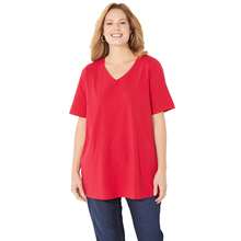 Catherines Women's Plus Size Petite Suprema Short Sleeve V-Neck Tee - ĐỎ CỔ ĐIỂN - Xem 1