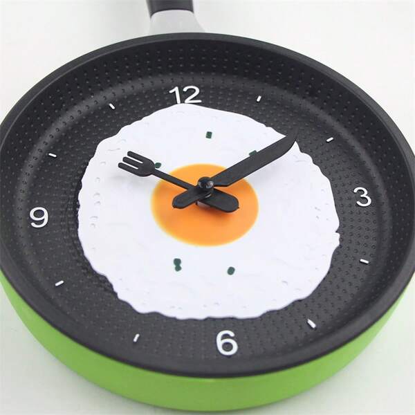 1 pieza Reloj de pared ABS de 14 pulgadas, reloj creativo para restaurante, reloj simple para sala de estar, reloj en forma de sartén de cocina para hogar silencioso