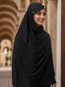 1 pieza Largo pañuelo sólido para la cabeza con cuentas para hijab - Multicolor - Ver 2