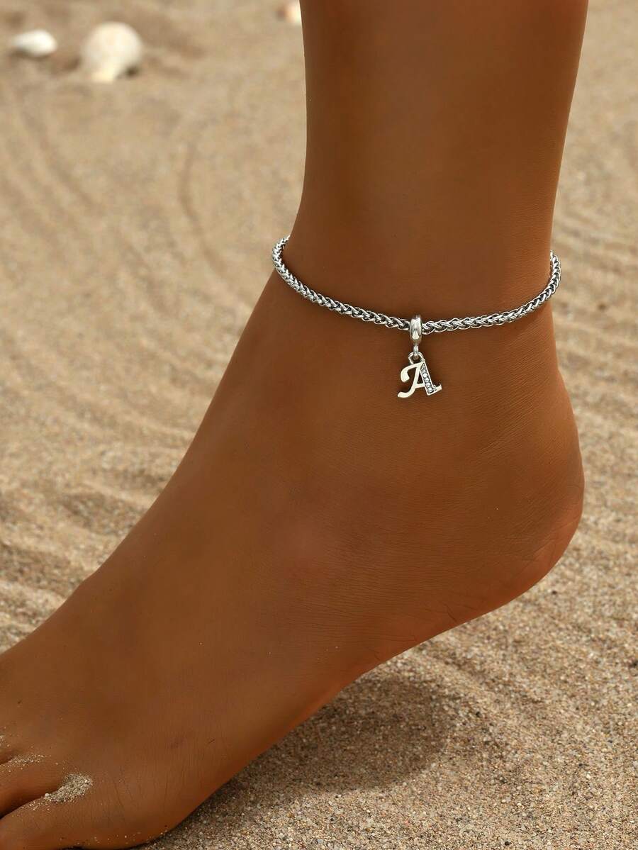 1pc 26 English Alphabet Fashion Dragon Bone Anklet, Simple All-Match Style Stainless Steel Foot Jewelry With High-End Feeling