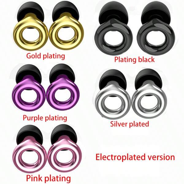 1 Pair + S/M/L Size 3 Pairs Ear Tips + Storage Box, Noise-Proof Earplugs, Electroplated Finish, Silicone Sleep Soundproof Earplugs, Suitable For Music Festivals, Sleeping, Study, Office, Outdoor, Library