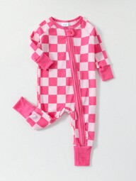 Baby Girls Snug Fit Pink Plaid Zipper Footed Pajamas, For Christmas