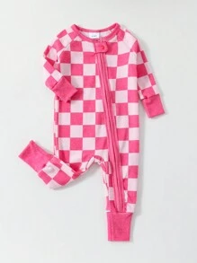 Baby Girls Snug Fit Pink Plaid Zipper Footed Pajamas, For Christmas