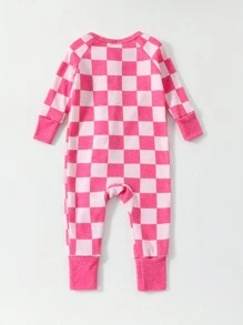 Baby Girls Snug Fit Pink Plaid Zipper Footed Pajamas, For Christmas