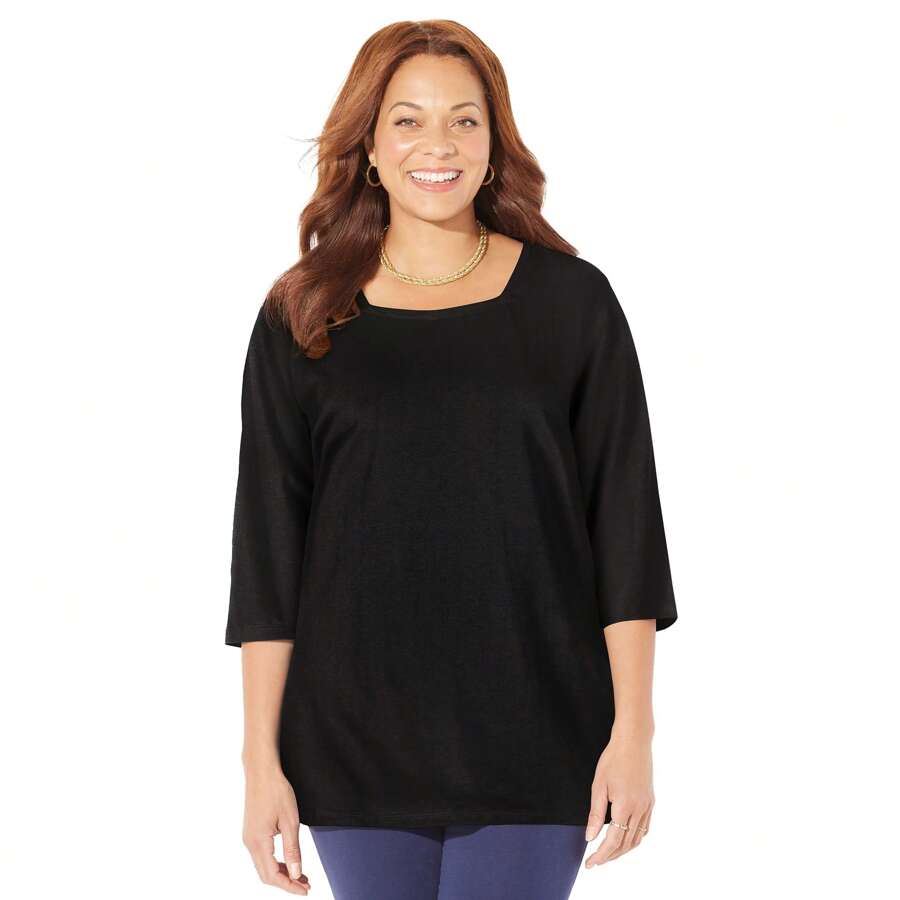 Catherines Women's Plus Size Easy Fit Squareneck Tee - màu đen - Xem 1