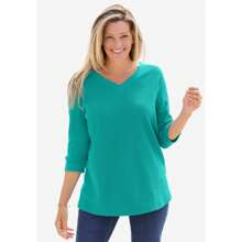Woman Within Plus Size Three-Quarter Sleeve Thermal Sweatshirt - BRIGHT COBALT - View 2