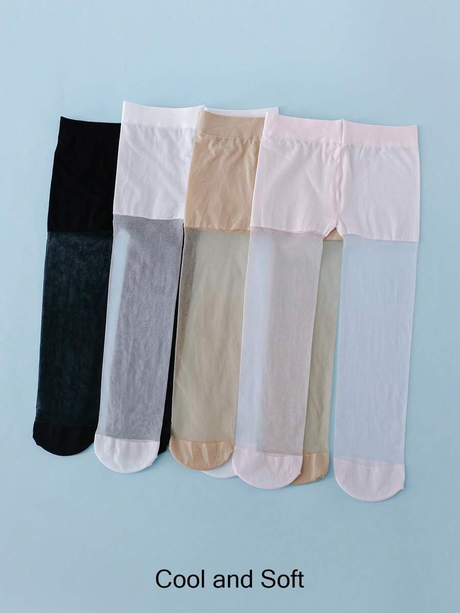 4 Pairs Girls' Thin Pantyhose Tights For Spring, Summer, Autumn, Dance & Sweet Look