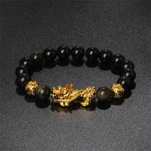 Pulsera Pi Xiu que cambia de color de 1 pieza para mujeres Bracelets Feng Shui Wealth Pi Yao Obsidian para hombres de 10 mm Dragon Mantra bead Bangle Joyería de la suerte Pixiu de 10 mm Feng Shui Beads para hombres, Pulsera de cuentas de amuleto tallada a mano de dragón Pi Yao de 19cm-7.5inch para mujeres, joyería de riqueza