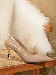2024 New Fashion Women's Patent Leather Simple Pointed Toe Low Vamp High Heels, Thin/Medium Heel Wedding Shoes