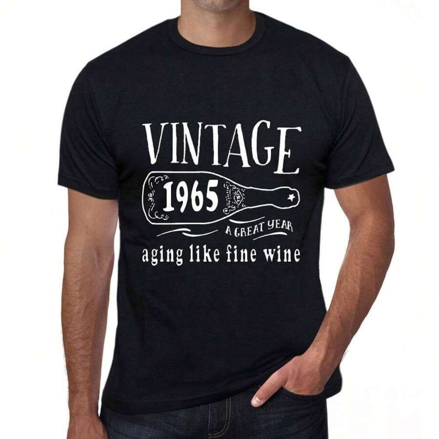 Men's Graphic T-Shirt Aging Like A Fine Wine 1965 60th Birthday Anniversary 60 Year Old Gift 1965 Vintage Friendly Short Sleeve Novelty Tee