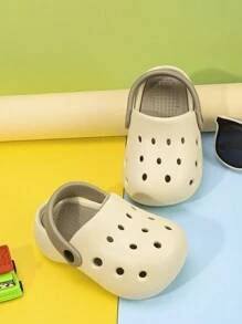 1 paar Fashion DIY Casual Peuter Jongens Ademende Sandalen, Klassieke Veelzijdige Bloemen Prinses Stijl Baby Meisjes Tweekleurige Tuinschoenen, EVA Zachte Zool Antislip Vrijetijds Strand Pantoffels, Dagelijkse Veelzijdige Slip-On Kinderkamer Kruipschoenen