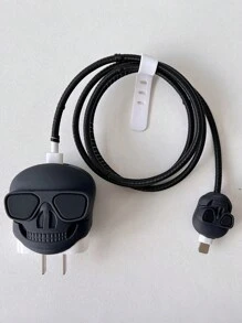 Cartoon Skull Sunglasses 1.5m Laser Winder Fastening Wire Clip TPU Protective 4-Piece Set Compatible With IPhone 20W Quick Charge Cable Cable Protector, Charger Protector