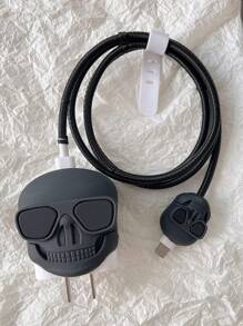 Cartoon Skull Sunglasses 1.5m Laser Winder Fastening Wire Clip TPU Protective 4-Piece Set Compatible With IPhone 20W Quick Charge Cable Cable Protector, Charger Protector