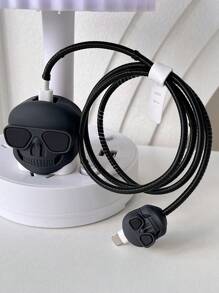 Cartoon Skull Sunglasses 1.5m Laser Winder Fastening Wire Clip TPU Protective 4-Piece Set Compatible With IPhone 20W Quick Charge Cable Cable Protector, Charger Protector