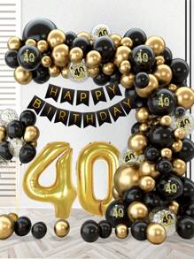 一套黑色和金色40岁生日气球和生日快乐横幅，40岁生日装饰，男女皆宜，花环拱门套装，生日派对装饰，拍照背景乳胶气球 - 40歲 - 查看 4