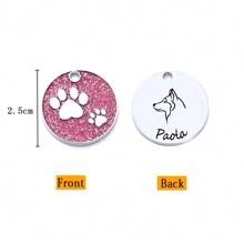 1pc klein formaat gepersonaliseerde huisdier-ID-tag met roze en zilverkleurige hondenpoot rond printontwerp. De achterkant van de tag kan worden aangepast met de naam van het huisdier, contactgegevens, adres, enz. Deze gegraveerde en anti-verloren huisdier-ID-tag is geschikt voor kleine honden en katten