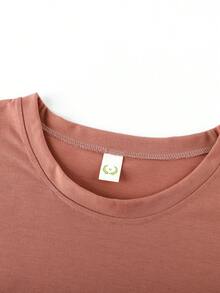 Bộ đồ hai mảnh mùa xuân và mùa hè mới 2024, quần short tay ngắn dành cho nữ, áo phông và quần short, cổ tròn, đồ ngủ thường ngày có thể mặc ra ngoài - Bụi hồng - Xem 4