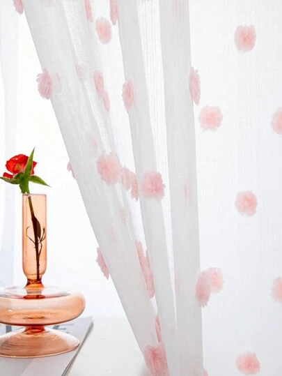 1pc Cute 3D Embossed Colorful Yarn Ball Sheer Curtain With UV Blocking And Semi-Translucent Filtering Function, Suitable For Girls Room Window Decoration, Romantic Living Room Curtain, Bedroom Curtain